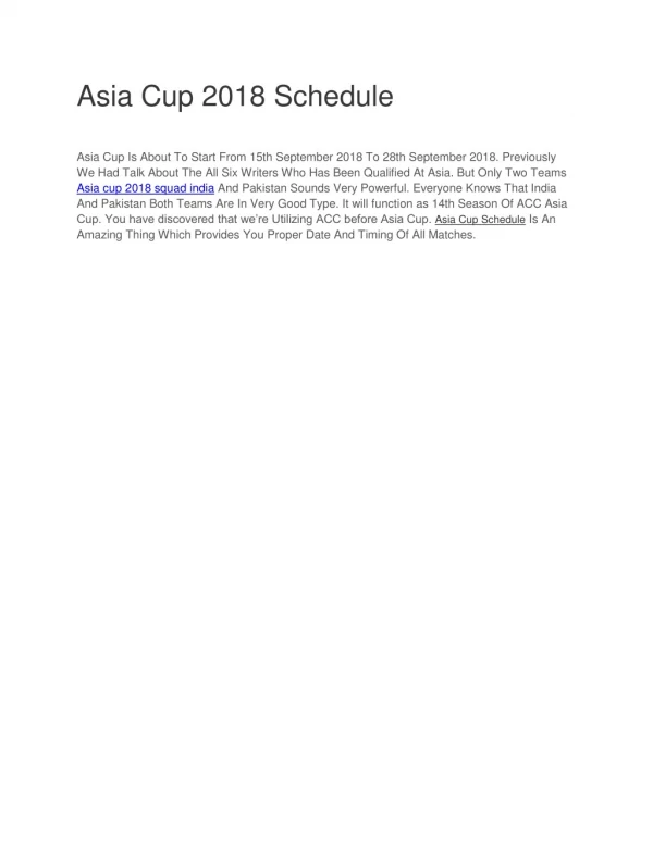 Asia Cup Schedule 2018