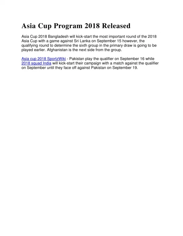 Asia Cup Program 2018 Released