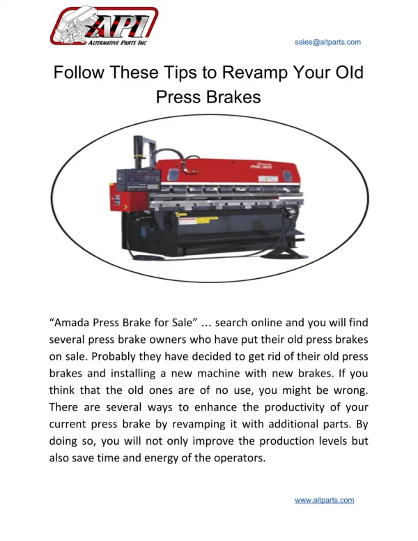 Follow These Tips to Revamp Your OId Press Brakes