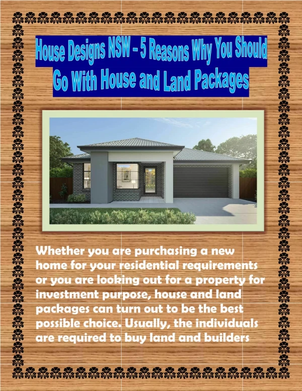 House Designs NSW â€“ 5 Reasons Why You Should Go With House and Land Packages
