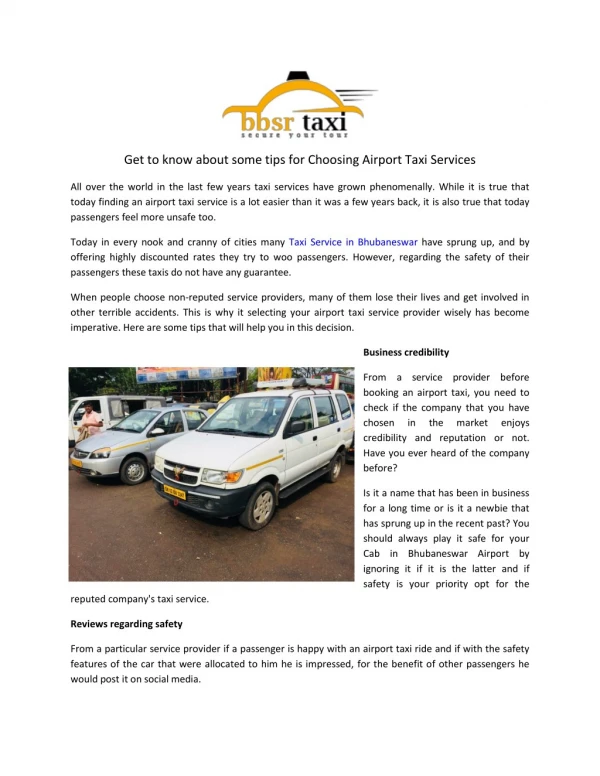 Get to know about some tips for Choosing Airport Taxi Services