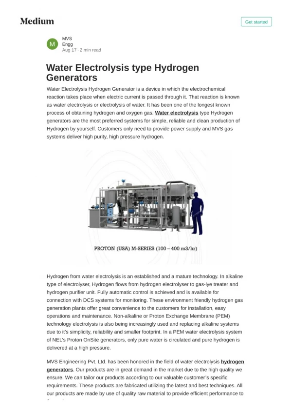 Water Electrolysis type Hydrogen Generators