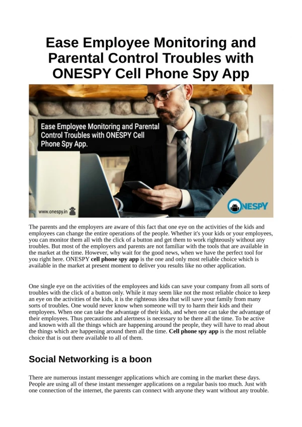 Ease Employee Monitoring and Parental Control Troubles with ONESPY Cell Phone Spy App