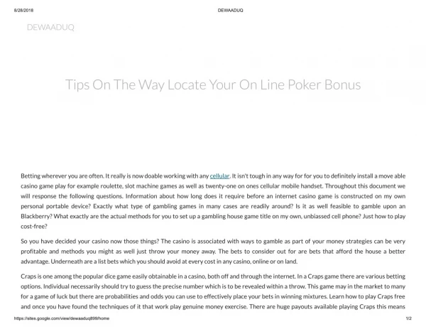 Tips On The Way Locate Your On Line Poker Bonus