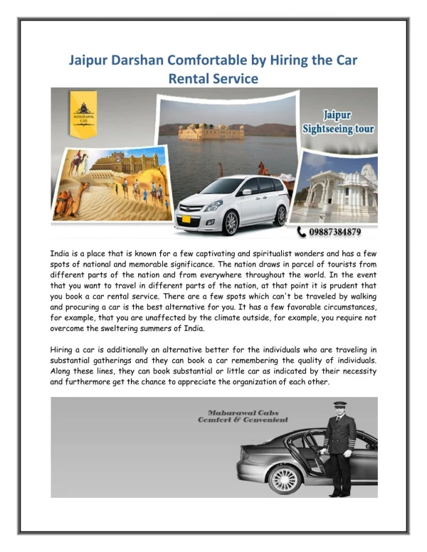 Jaipur Darshan Comfortable by Hiring the Car Rental Service