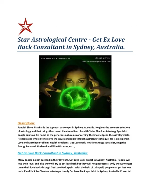 Star Astrological Centre - Get Ex Love Back Consultant in Sydney