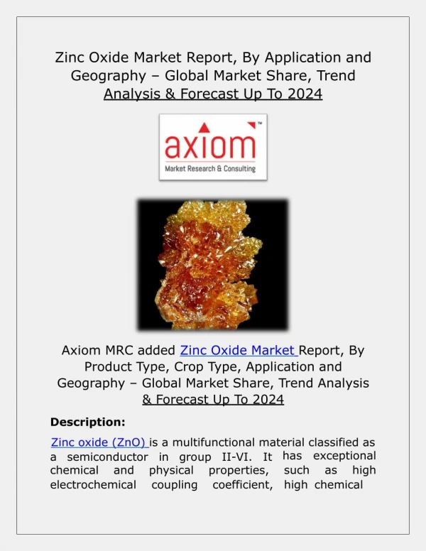 Zinc Oxide Market Growth Analysis and Future Demand with Forecast up to 2024