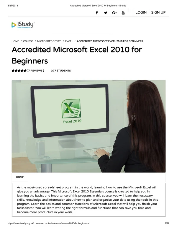 Accredited Microsoft Excel 2010 for Beginners - istudy