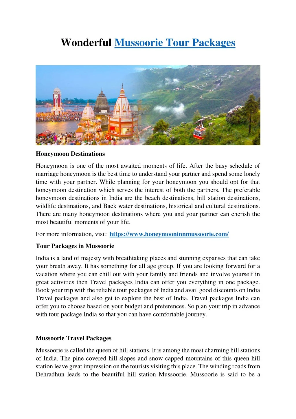 wonderful mussoorie tour packages