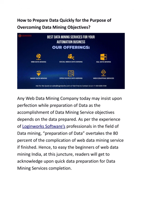 How to Prepare Data Quickly for the Purpose of Overcoming Data Mining Objectives?