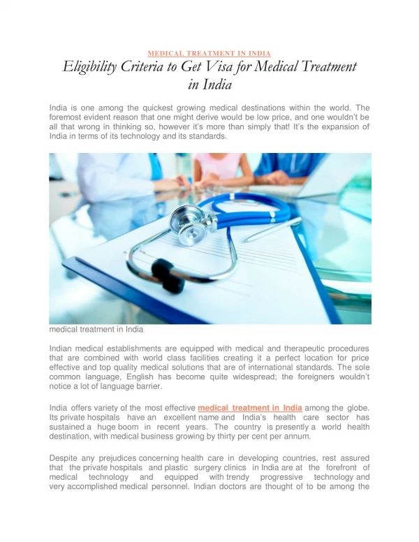 Eligibility Criteria to Get Visa for Medical Treatment in India