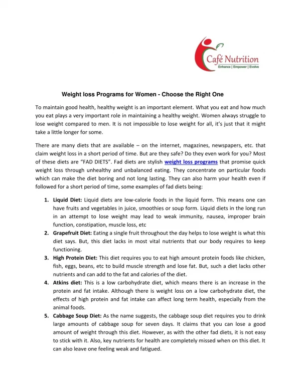 Weight loss Programs for Women - Choose the Right One