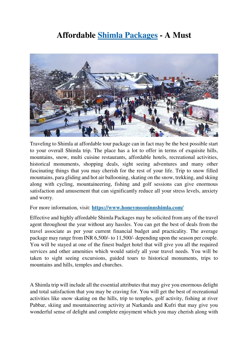 affordable shimla packages a must