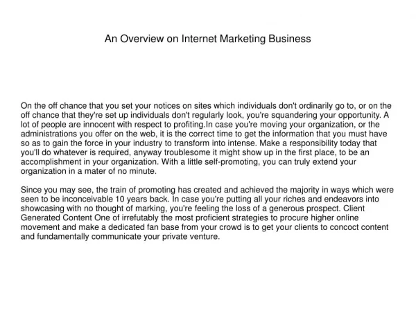 An Overview on Internet Marketing Business