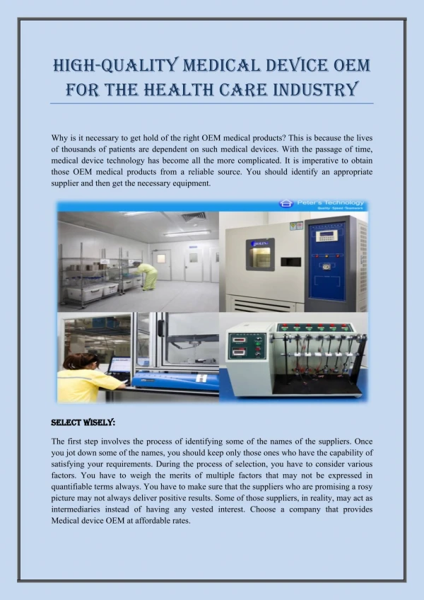 High-Quality Medical Device OEM for the Health Care Industry