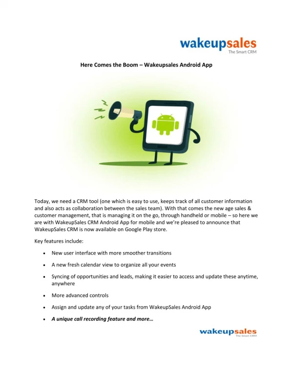 Here Comes the Boom – Wakeupsales Android App