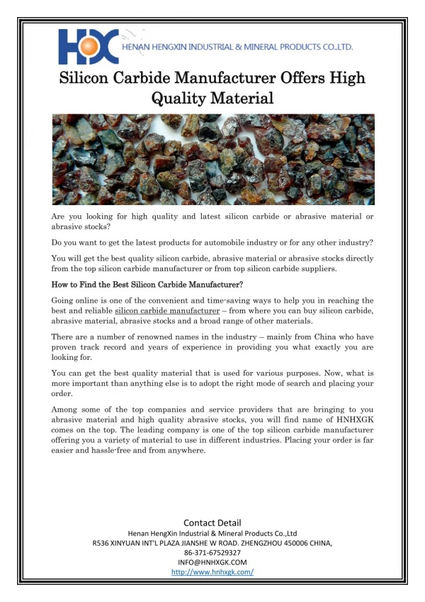 Silicon Carbide Manufacturer Offers High Quality Material