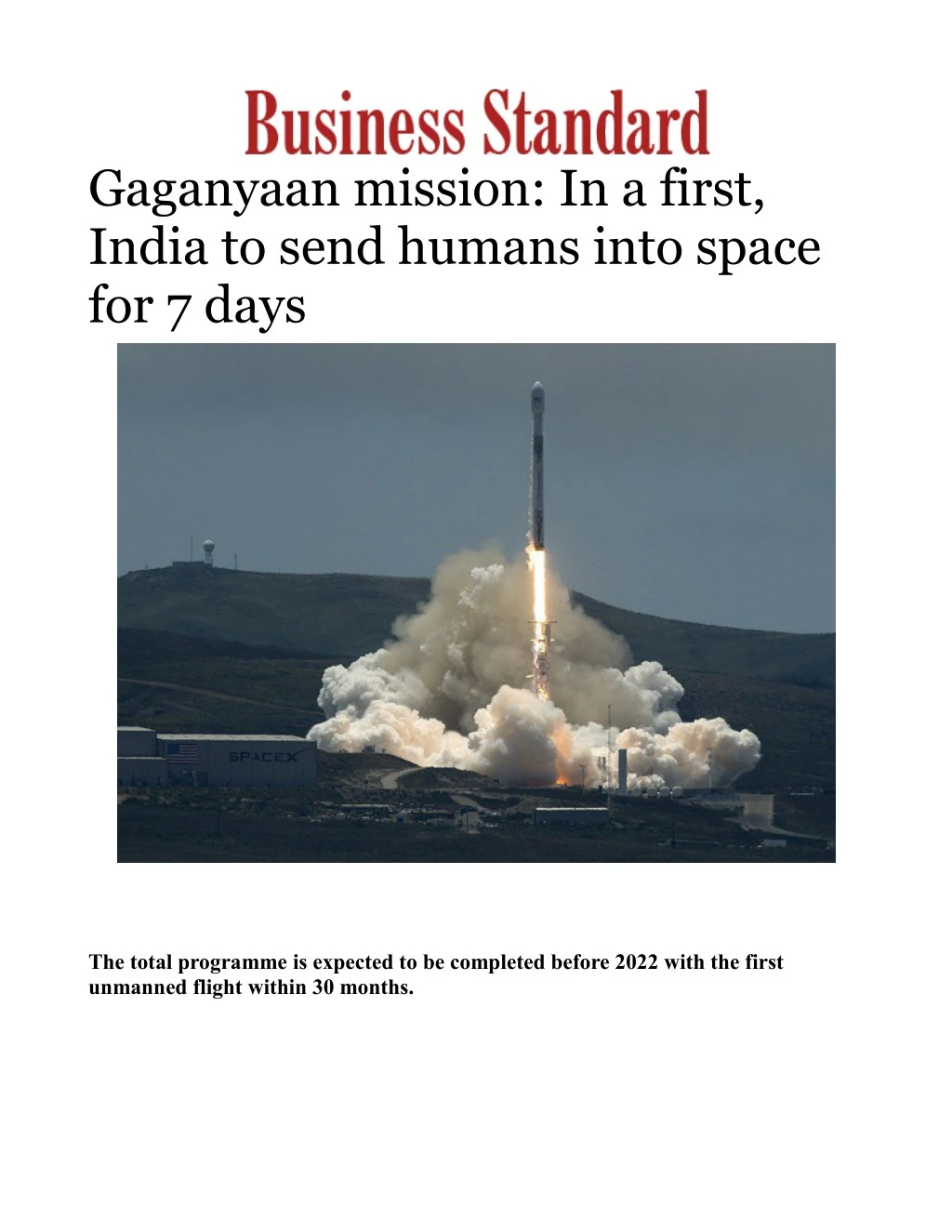 gaganyaan mission in a first india to send humans