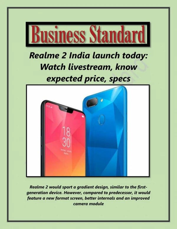 Realme 2 India Launch Today Watch Livestream Know Expected Price Specs