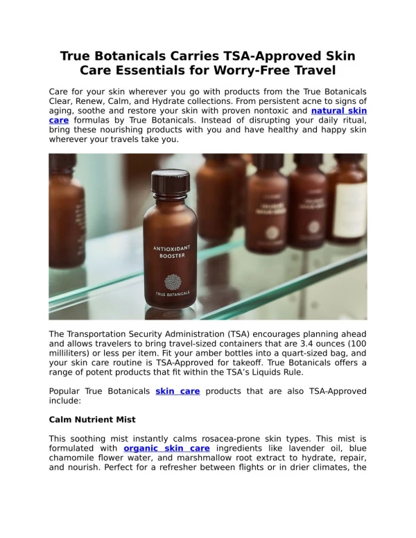 True Botanicals Carries TSA-Approved Skin Care Essentials for Worry-Free Travel