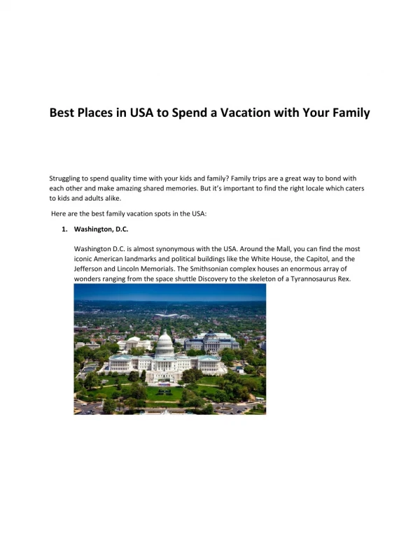Best Places in USA to Spend a Vacation with Your Family