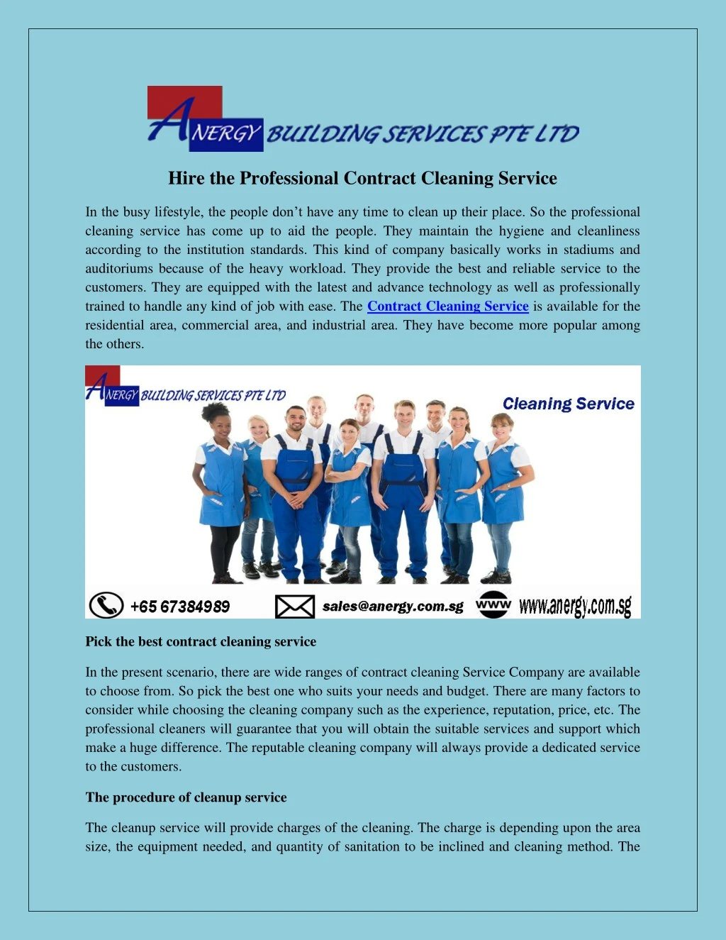 hire the professional contract cleaning service