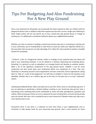 Tips For Budgeting And Also Fundraising For A New Play Ground - slide 1
