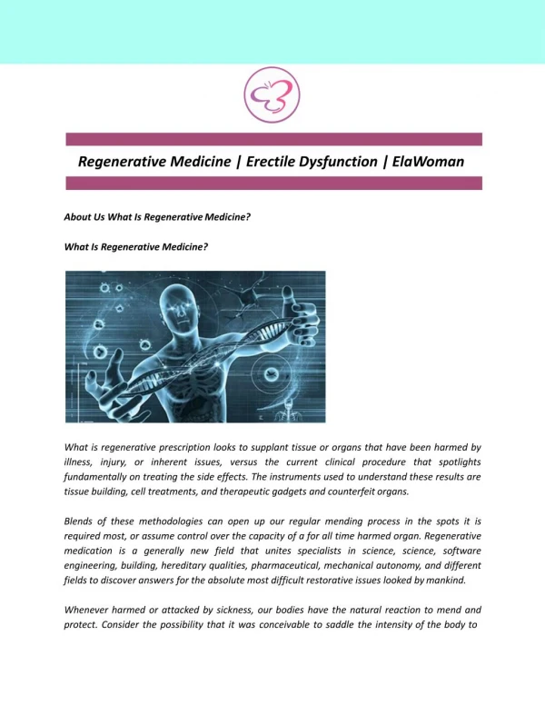 Regenerative Medicine | Erectile Dysfunction | ElaWoman