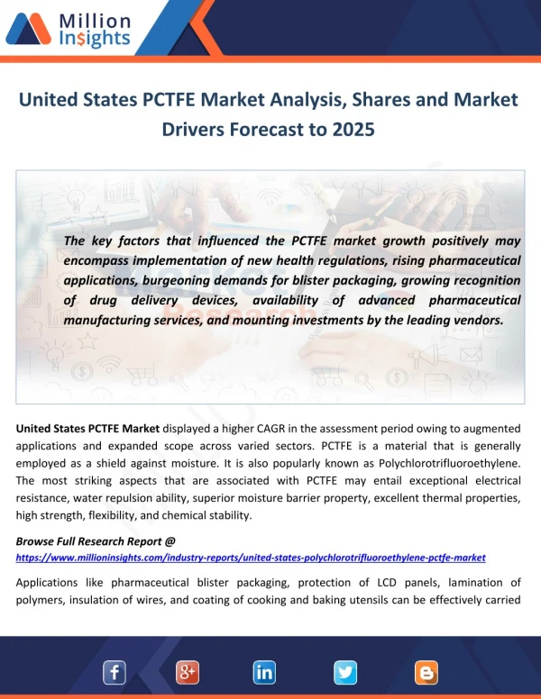 United States PCTFE Market Analysis, Shares and Market Drivers Forecast to 2025