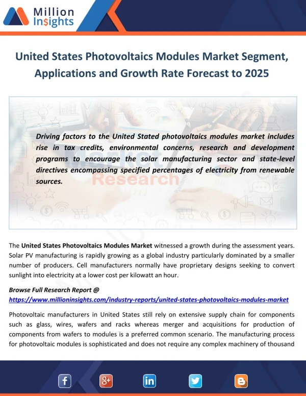 United States Photovoltaics Modules Market Segment, Applications and Growth Rate Forecast to 2025