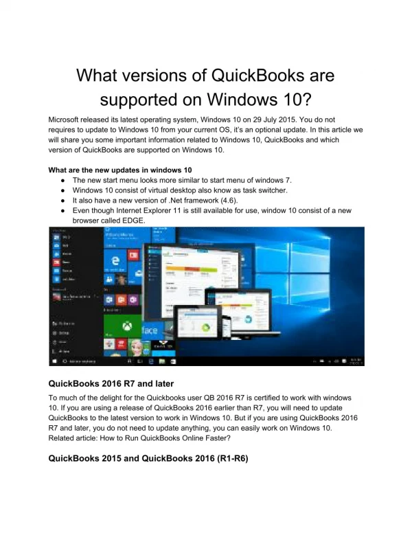 Why QuickBooks not Comaptible with Windows 10? - What versions of QB are supported on Windows 10?