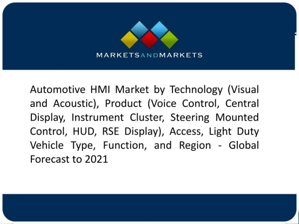 Standard HMI Segment to Be the Largest Contributor to the Automotive HMI Market