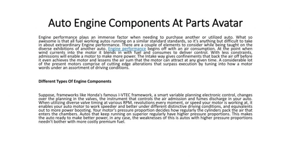 Auto Engine Performance Parts For your Car At Parts Avatar