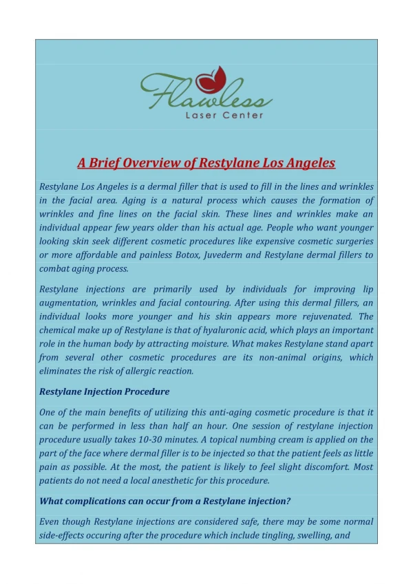 A Brief Overview of Restylane Los Angeles