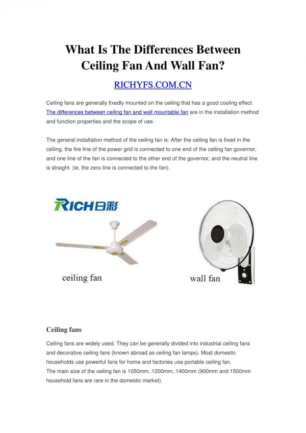 What Is The Differences Between Ceiling Fan And Wall Fan?