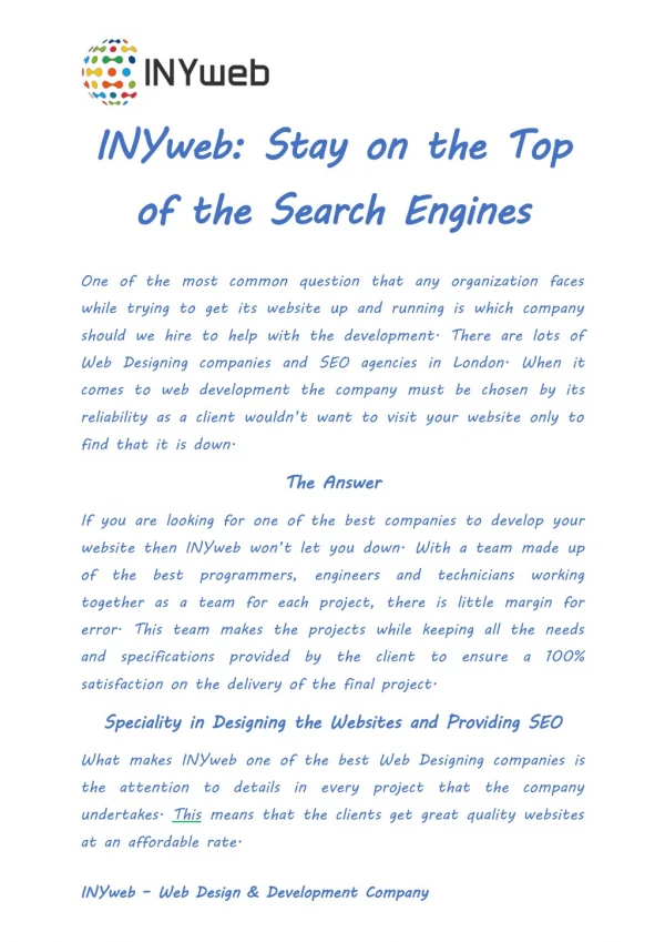 INYweb: Stay on the Top of the Search Engines