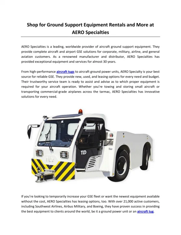 Shop for Ground Support Equipment Rentals and More at AERO Specialties