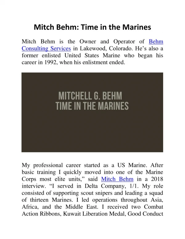 Mitch Behm: Time in the Marines