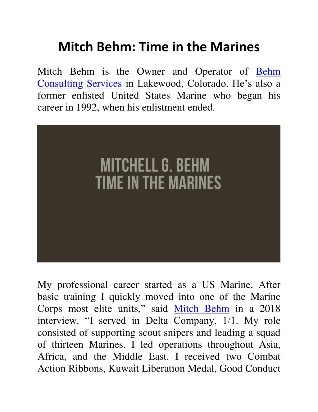 mitch behm time in the marines