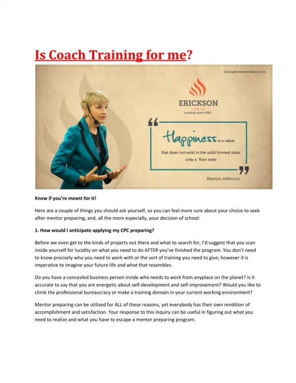 Get one of the Best Coach Training Program in India and Become a Coach | Erickson India