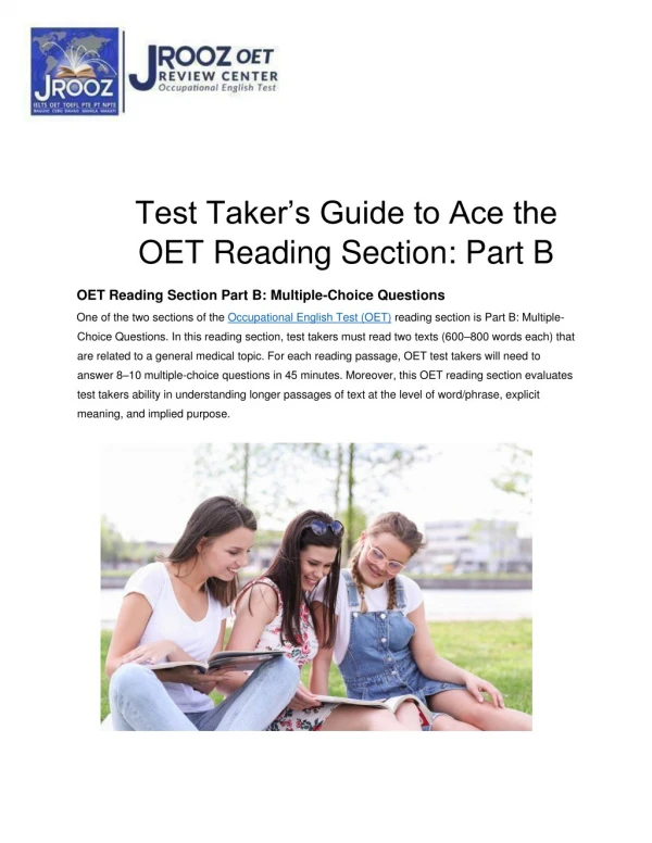 Test Taker’s Guide to Ace the OET Reading Section: Part B