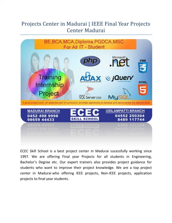 Projects Center in Madurai | IEEE Final Year Projects Center Madurai
