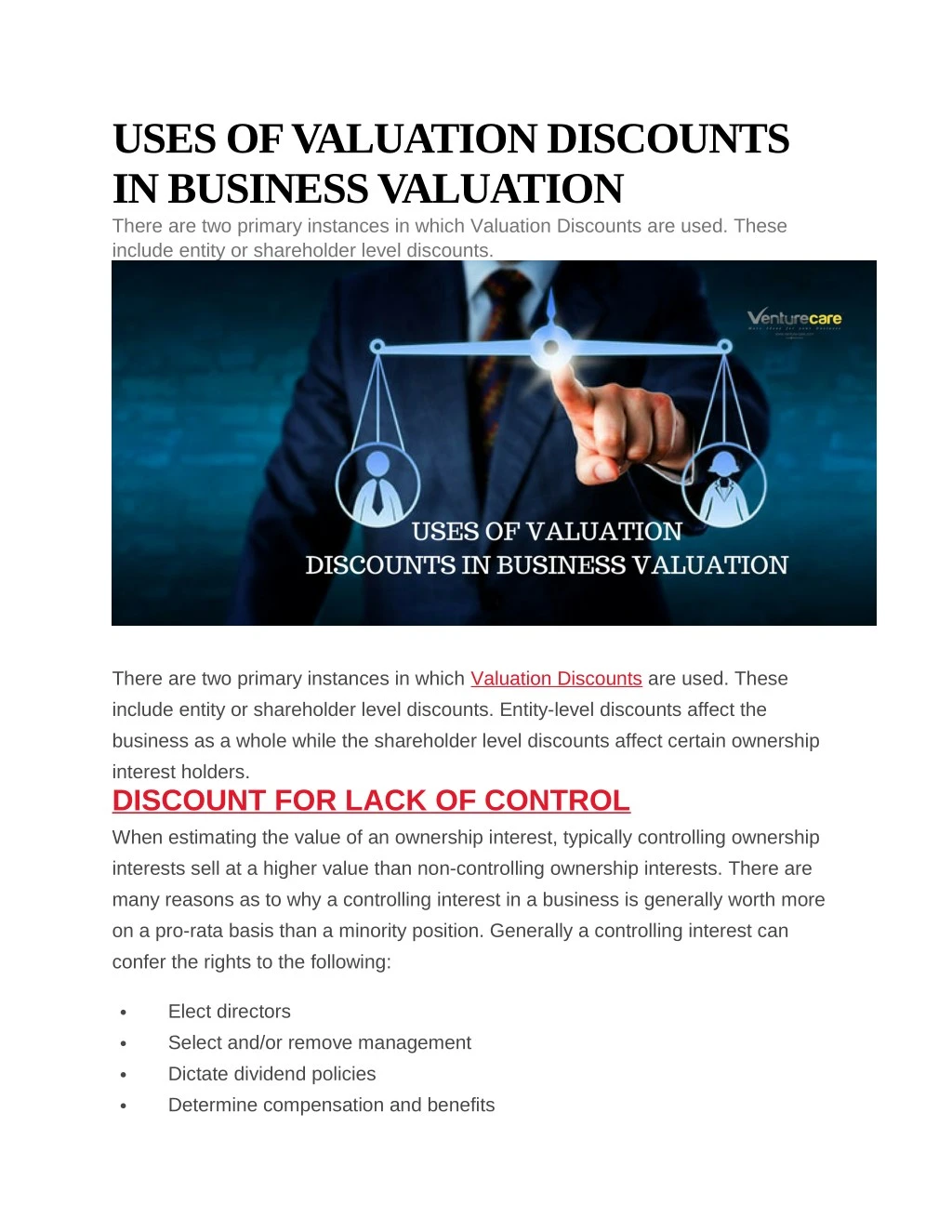 uses of valuation discounts in business valuation
