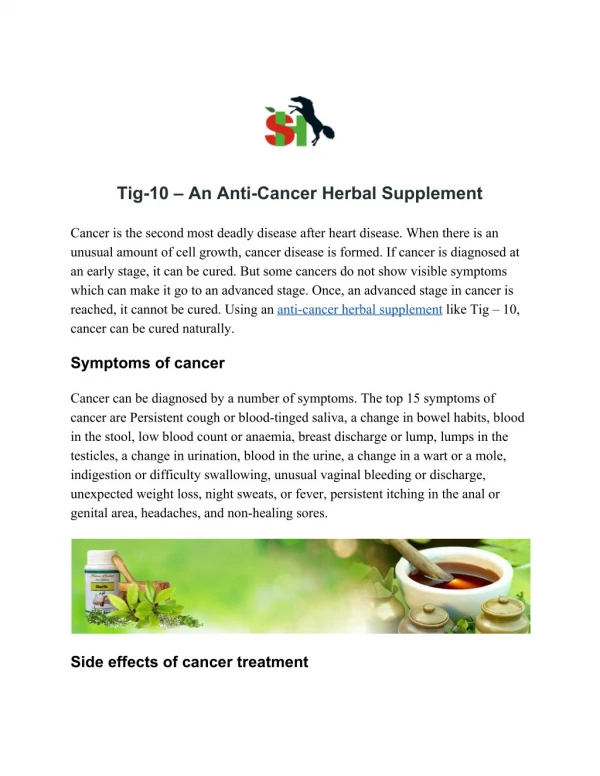 Tig-10 – An Anti-Cancer Herbal Supplement