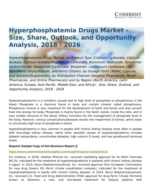 Hyperphosphatemia Drugs Market Opportunity Analysis, 2018 - 2026