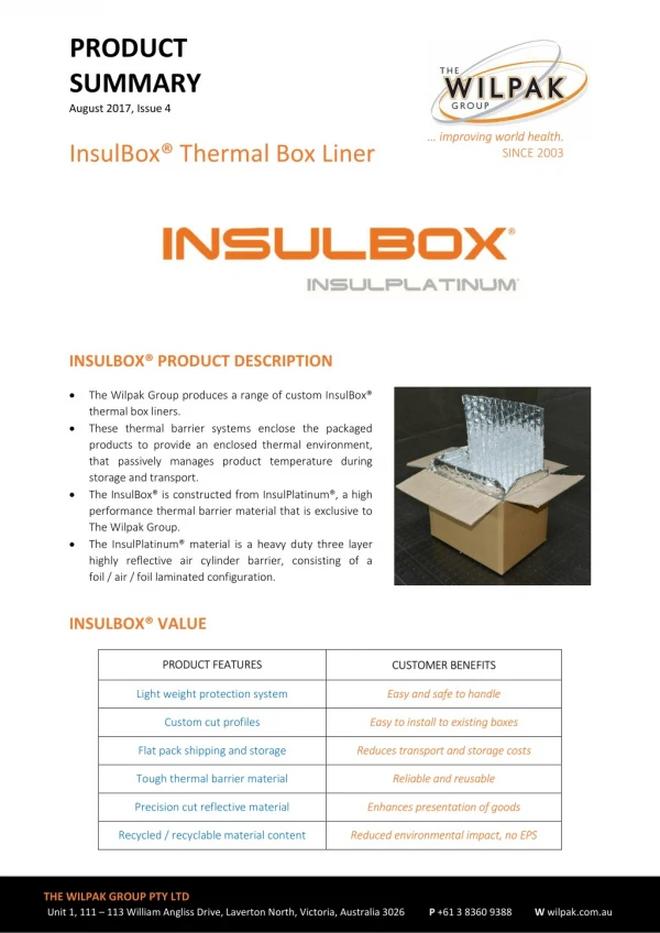 Insulbox® Brochure - Thermal Box Liner