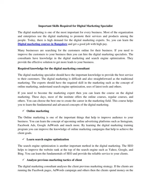 Digital Marketing Courses in Bangalore,marathahalli