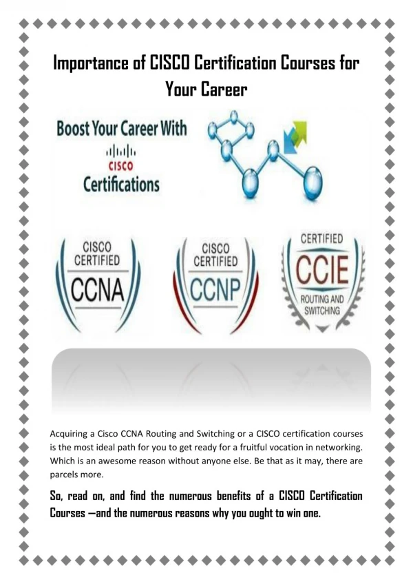 Importance of CISCO Certification Courses for Your Career