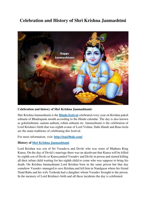 Celebration and History of Shri Krishna Janmashtmi