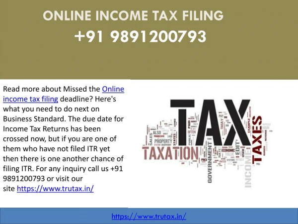 Online income tax filing 91 9891200793 deadline